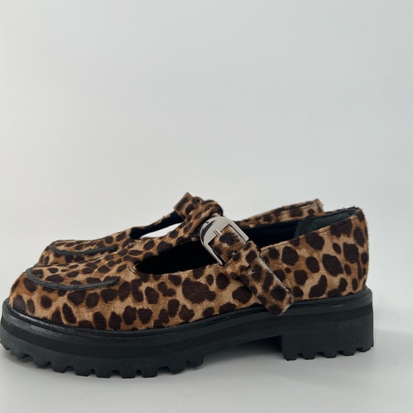 Reformation Abalonia Pony-hair Leopard Animal Print Chunky Mary Jane Loafers - Picture 3 of 8